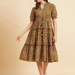 Azira Floral Printed Cotton Fit & Flare Midi Dress-image-92
