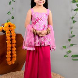 BAESD Girls Embroidered Sequinned Kurta With Palazzos & Dupatta-image-0
