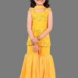 BAESD Girls Embellished Kurta With Sharara & Dupatta-image-4