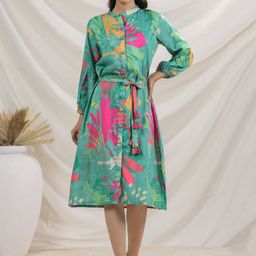 AUTUMN LANE Printed Bishop Sleeve Cotton Shirt Dress-image-36