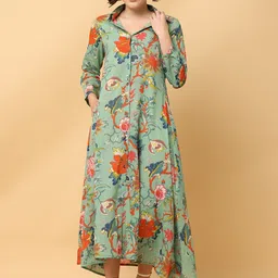 BLACK & BLAH BLAH Relaxed Fit Printed Flared Ethnic Dresses-picture-16