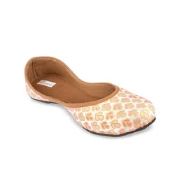 DESI COLOUR Women Peach-Coloured Embellished Leather Ethnic Mojaris Flats-17