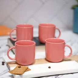 LIVING ROOTS Peach-Coloured 4 Pieces Ceramic Glossy Cups-200ml-8