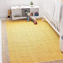 HABERE INDIA Yellow Solid Jute Carpet-51