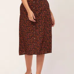 Moomaya Floral Printed A-Line Front Buttoned Midi Skirts-picture-22