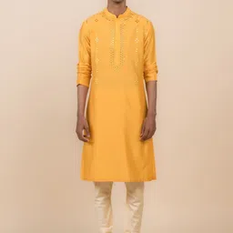 Tasva Ethnic Motifs Mirror Work Embroidered Regular Kurta With Churidar-image-13