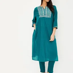 max  Floral Yoke Design Notched Neck Kurta with Trousers-picture-20
