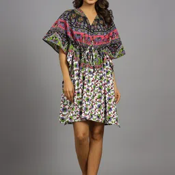HANDICRAFT PALACE V-Neck Ethnic Motifs Printed Pure Cotton Kaftan Nightdress-image-54