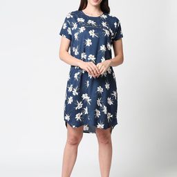 Zeyo Floral Printed T-shirt Nightdress-image-25