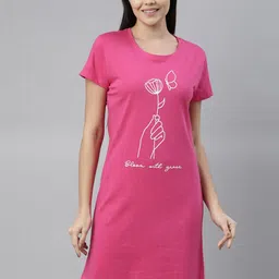 Curare Fuchsia Printed Pure Cotton Nightdress-picture-12