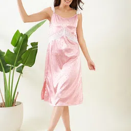 The Kaftan Company Polka Dot Printed Shoulder-Straps Satin Nightdress-picture-21