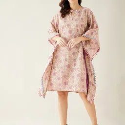The Kaftan Company Floral Printed Pure Cotton Kaftan Nightdress-picture-57
