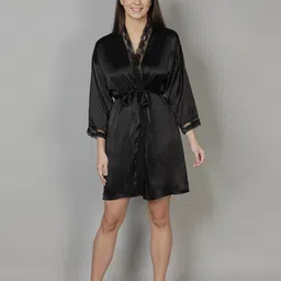 DUSK ATTIRE Women Black Wrap Nightdress-image-40