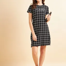 Sweet Dreams Black & White Checked Pure Cotton Nightdress-image-59