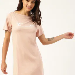 FREECULTR Peach-Coloured Printed T-Shirt Nightdress-19