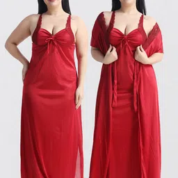 NIGHT KEYS Satin Maxi Nightdress With Robe-image-76
