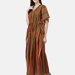 KOI SLEEPWEAR Striped V Neck Kaftan Maxi Nightdress-image-99