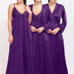 NIGHT KEYS Pack Of 2 Satin Nightdress WIth Robe-image-95