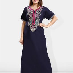 Be You Ethnic Motifs Embroidered Maxi Nightdress-image-43