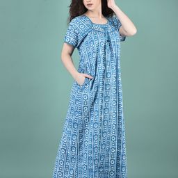 Noty Blue Printed Maxi Nightdress-image-22