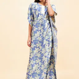 Sweet Dreams Floral Printed Satin Maxi Kaftan Nightdress-image-11