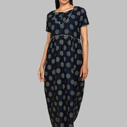 Pranjul Geometric Printed Square Neck Pure Cotton Maxi Nightdress-image-96