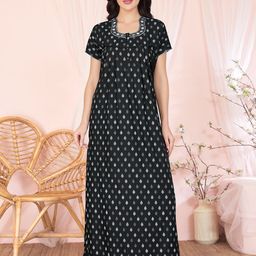 Sand Dune Women Printed U-Neck Short Sleeves Maxi Nightdress-image-30