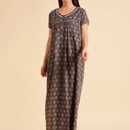 Sweet Dreams Grey Floral Printed Pure Cotton Maxi Nightdress-image-85