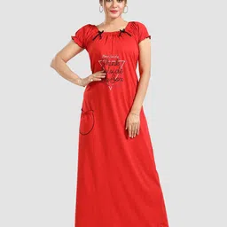 FOMTI Typography Printed Puff Sleeves Pure Cotton Maxi Nightdress-picture-52