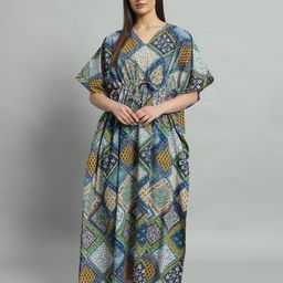 HANDICRAFT PALACE Floral Printed Pure Cotton Maxi Kaftan Nightdress-picture-46