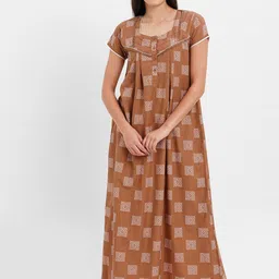 Sweet Dreams Khaki Printed Maxi Nightdress-image-33