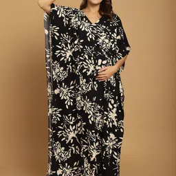 Secret Wish Floral Printed V-Neck Maxi Kaftan Nightdress-image-58