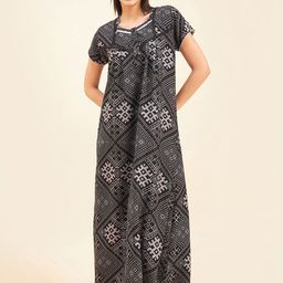 Sweet Dreams Black Geometric Printed Pure Cotton Maxi Nightdress-image-93