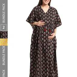 Secret Wish Pack Of 2 Ethnic Motifs Printed Maternity Kaftan Nightdress-picture-49