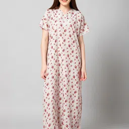 Winza Designer Foral Printed Pure Cotton Maxi Nightdress-image-86
