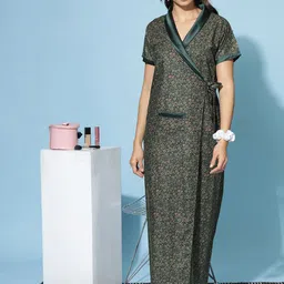 9shines Label Floral Printed Maxi Wrap Nightdress-image-94