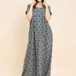 Sweet Dreams Green Floral Printed Pure Cotton Maxi Nightdress-picture-30