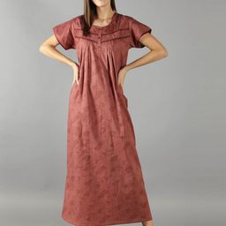 NIGHTSPREE Peach-Coloured Printed Maxi Nightdress-10
