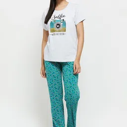 max Women Grey Melange & Teal Printed Night suit-image-13