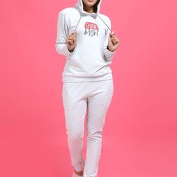 9shines Label Women Grey Melange Printed Hooded Pure Cotton Night Suit-image-69