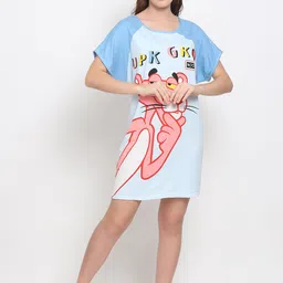 GRACIT Women Blue Pink Panther Printed Nightdress-image-25