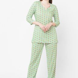 SDL by Sweet Dreams Women Green & Yellow Printed Night suit-image-20