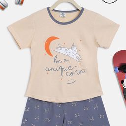 HOMEGROWN Girls Peach Printed Night suits-image-28