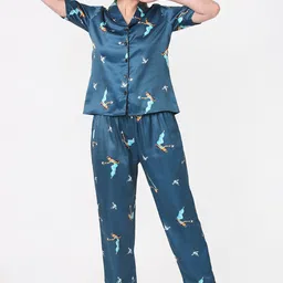 Smarty Pants Women Teal & Brown Satin Printed Night suit-image-25