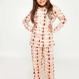 frangipani Girls Pink & Red Printed Pure Cotton Night suit-image-36