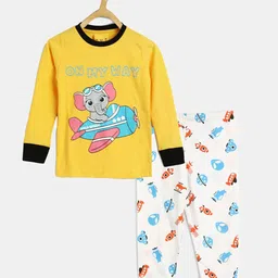 Wyld Sprog Boys Yellow & White Printed Pure Cotton Night suit-picture-21