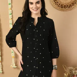 MEESAN Geometric Printed Mandarin Collar Cotton Tunic-image-79