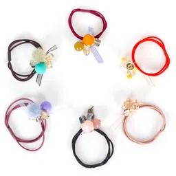 Yellow Chimes Women Set of 6 Assorted Beaded Ponytail Holders-82