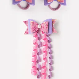 RIBBON CANDY Girls Set of 3 Embellished Ponytail Holders & Alligator Hair Clip-12