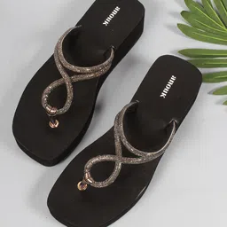 Anouk Black & Silver-Toned Embellished Flatform Heels-52